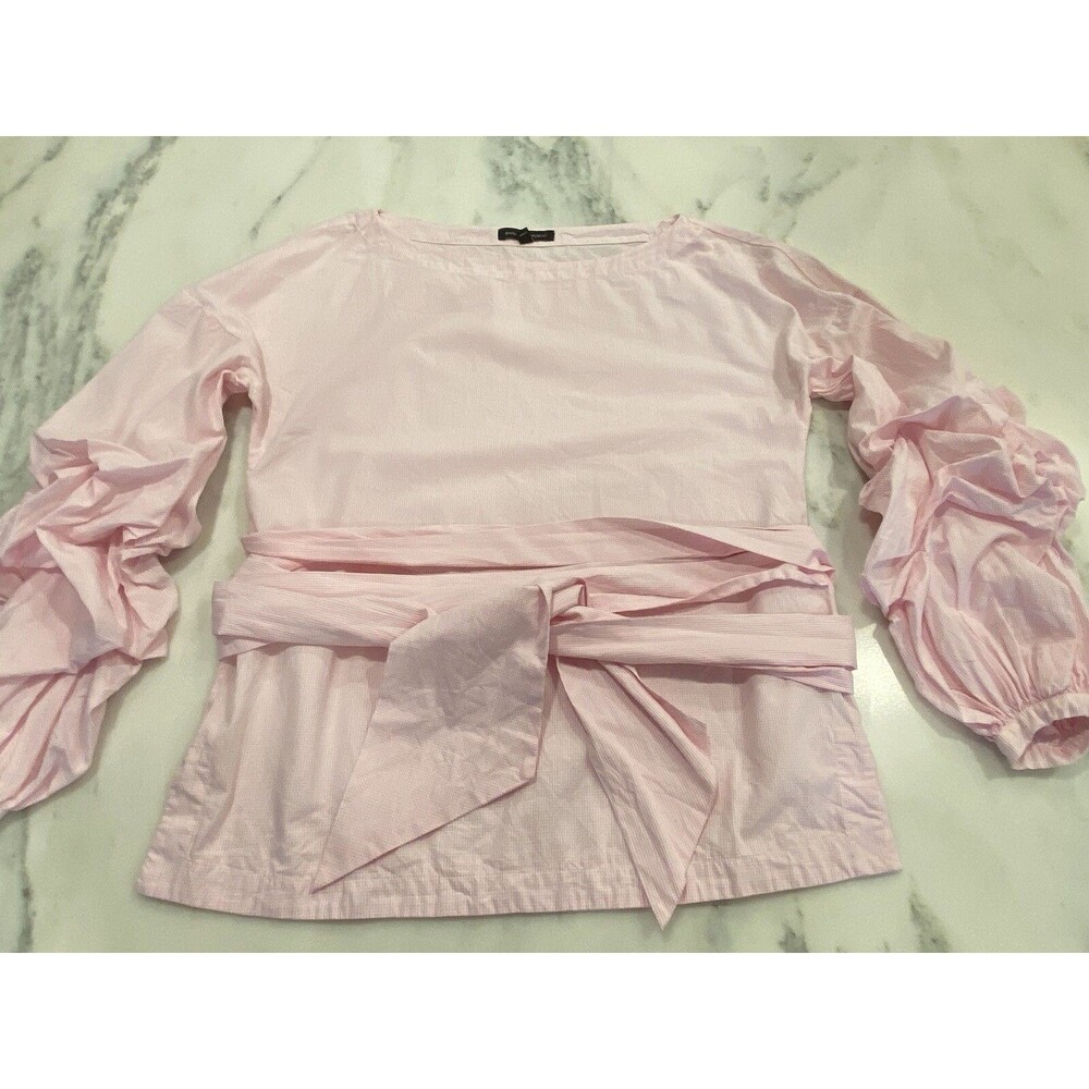 Banana Republic Top Womens Small S Pink Checkered Puff Long Sleeve Tie Waist